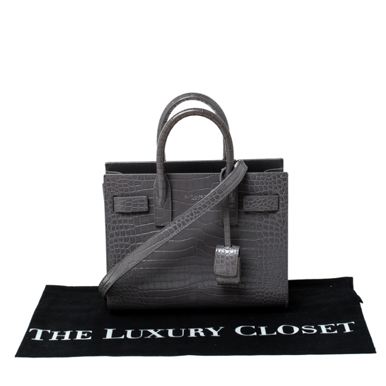 Pre Owned Saint Laurent Grey Croc Embossed Leather Nano Classic Sac De Jour Tote