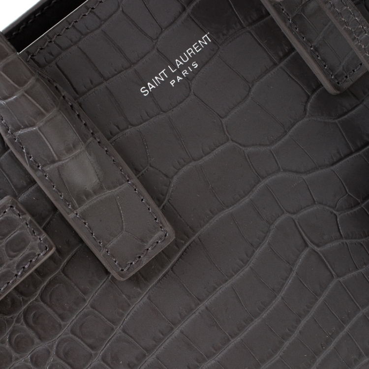 Pre Owned Saint Laurent Grey Croc Embossed Leather Nano Classic Sac De Jour Tote