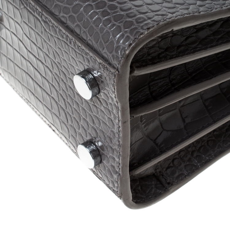 Pre Owned Saint Laurent Grey Croc Embossed Leather Nano Classic Sac De Jour Tote