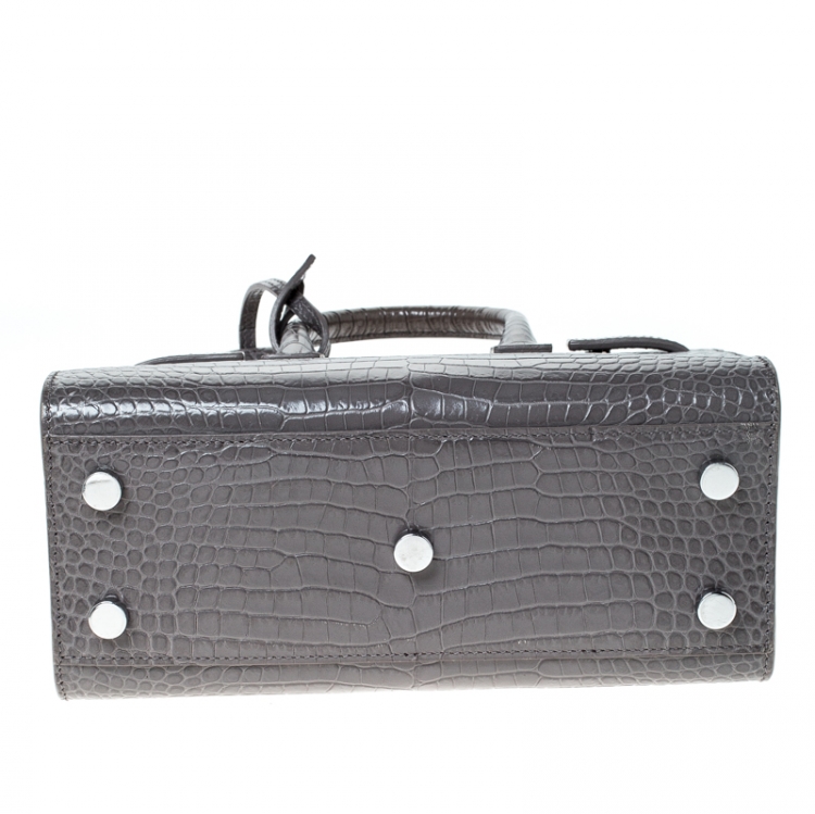 Pre Owned Saint Laurent Grey Croc Embossed Leather Nano Classic Sac De Jour Tote