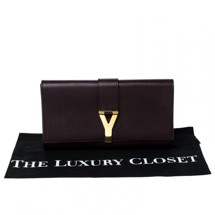 Pre Owned Saint Laurent Paris Dark Burgundy Leather Chyc Clutch