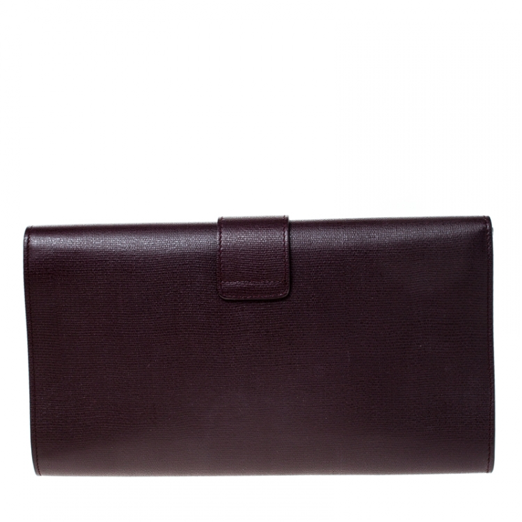 Pre Owned Saint Laurent Paris Dark Burgundy Leather Chyc Clutch