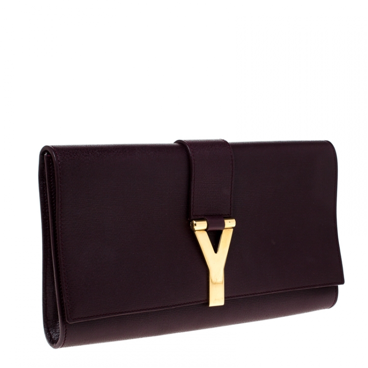 Pre Owned Saint Laurent Paris Dark Burgundy Leather Chyc Clutch