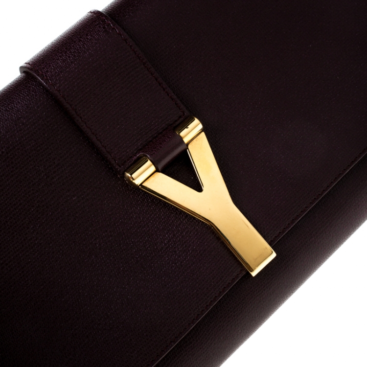 Pre Owned Saint Laurent Paris Dark Burgundy Leather Chyc Clutch