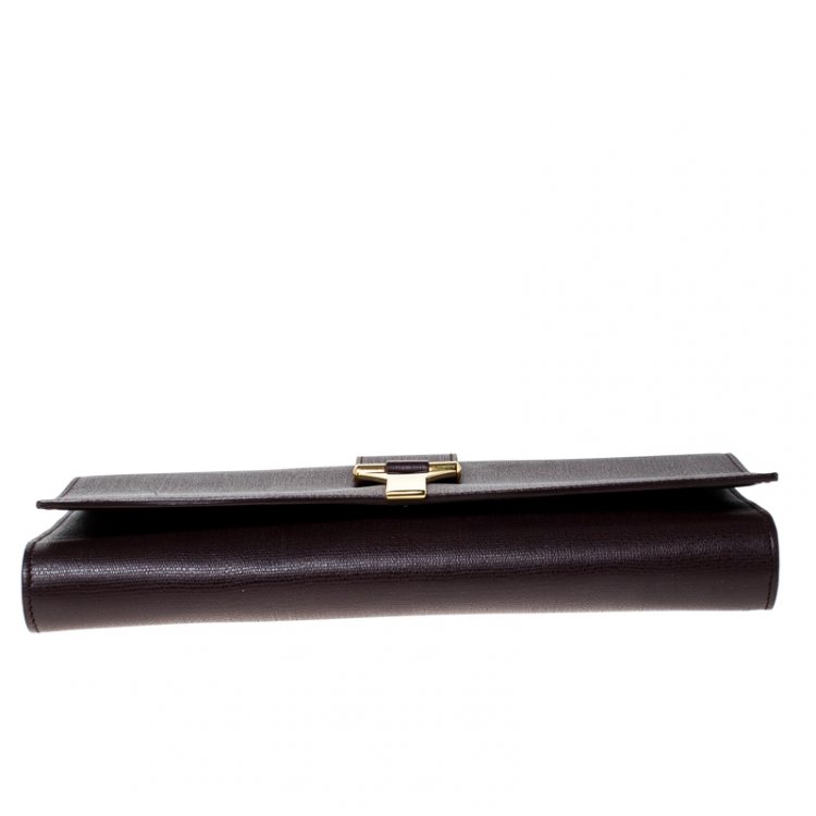 Pre Owned Saint Laurent Paris Dark Burgundy Leather Chyc Clutch