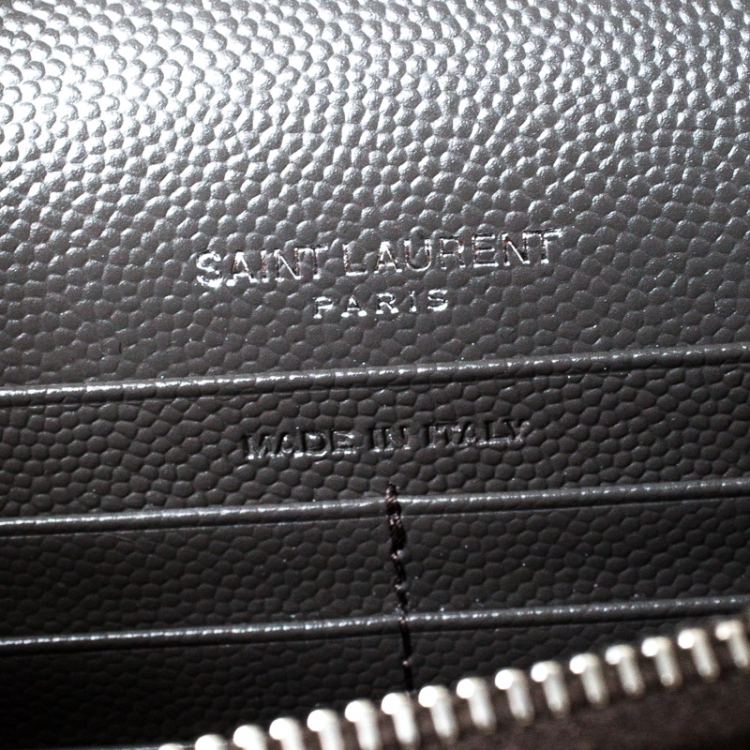 Pre Owned Saint Laurent Paris Dark Grey Chevron Leather Monogram Wallet on Chain