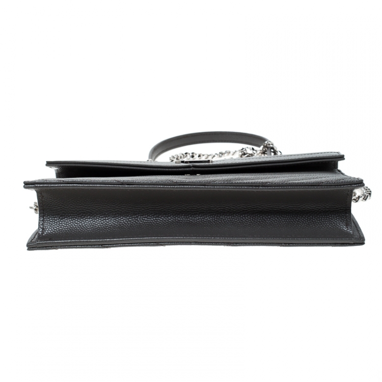 Pre Owned Saint Laurent Paris Dark Grey Chevron Leather Monogram Wallet on Chain