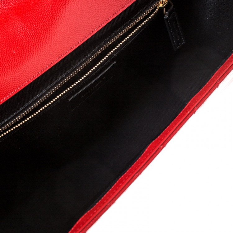 Pre Owned Saint Laurent Paris Red Matelasse Leather Large Cassandre Flap Bag