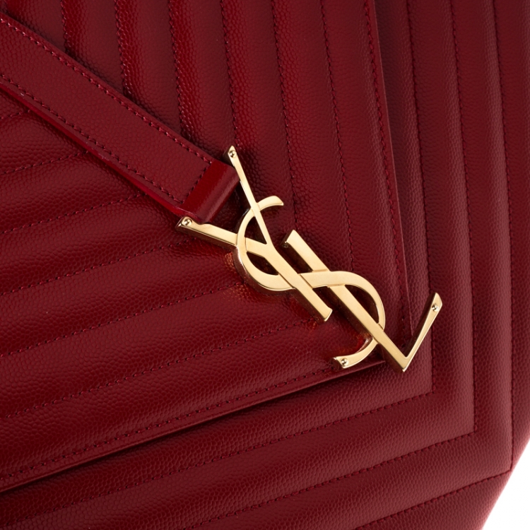Pre Owned Saint Laurent Paris Red Matelasse Leather Large Cassandre Flap Bag