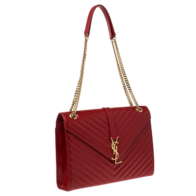 Pre Owned Saint Laurent Paris Red Matelasse Leather Large Cassandre Flap Bag