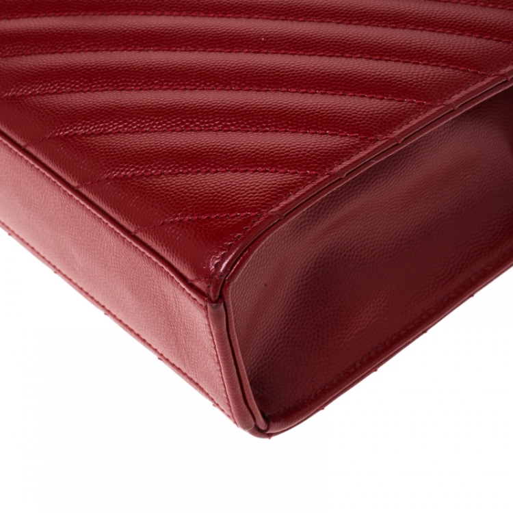 Pre Owned Saint Laurent Paris Red Matelasse Leather Large Cassandre Flap Bag