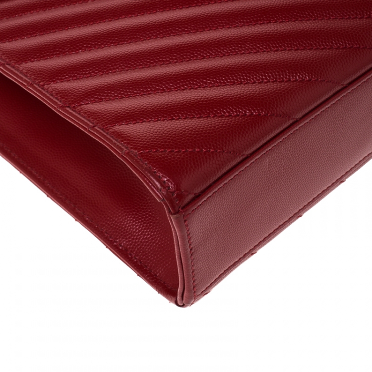 Pre Owned Saint Laurent Paris Red Matelasse Leather Large Cassandre Flap Bag