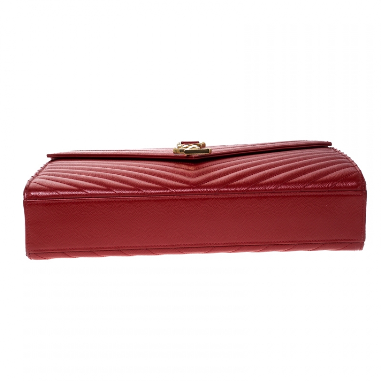 Pre Owned Saint Laurent Paris Red Matelasse Leather Large Cassandre Flap Bag