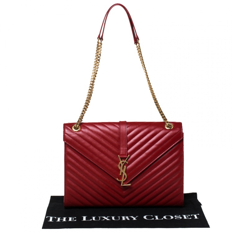 Pre Owned Saint Laurent Paris Red Matelasse Leather Large Cassandre Flap Bag