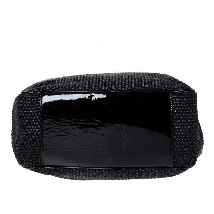Pre Owned Saint Laurent Paris Black Raffia and Patent Woven Roady Hobo