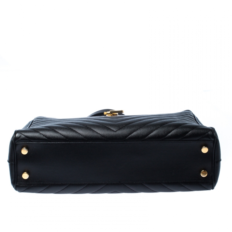 Pre Owned Saint Laurent Black Matelasse Leather Cassandre Shopper Tote