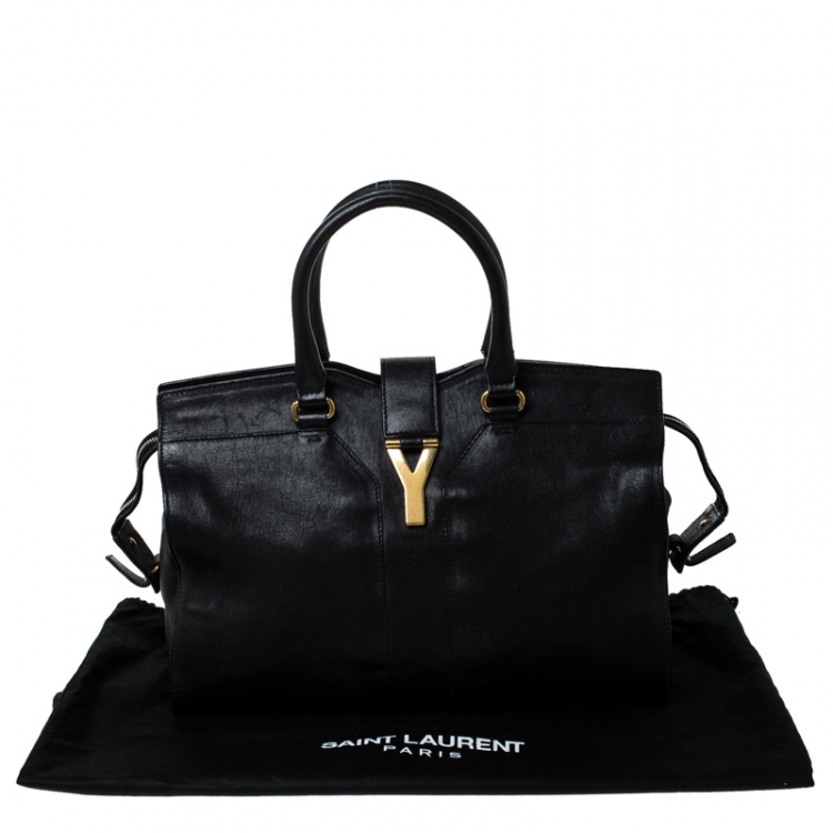 Pre Owned Saint Laurent Paris Black Leather Medium Cabas Chyc Satchel