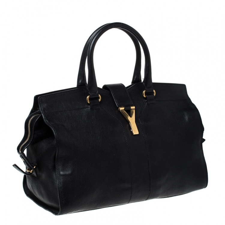 Pre Owned Saint Laurent Paris Black Leather Medium Cabas Chyc Satchel