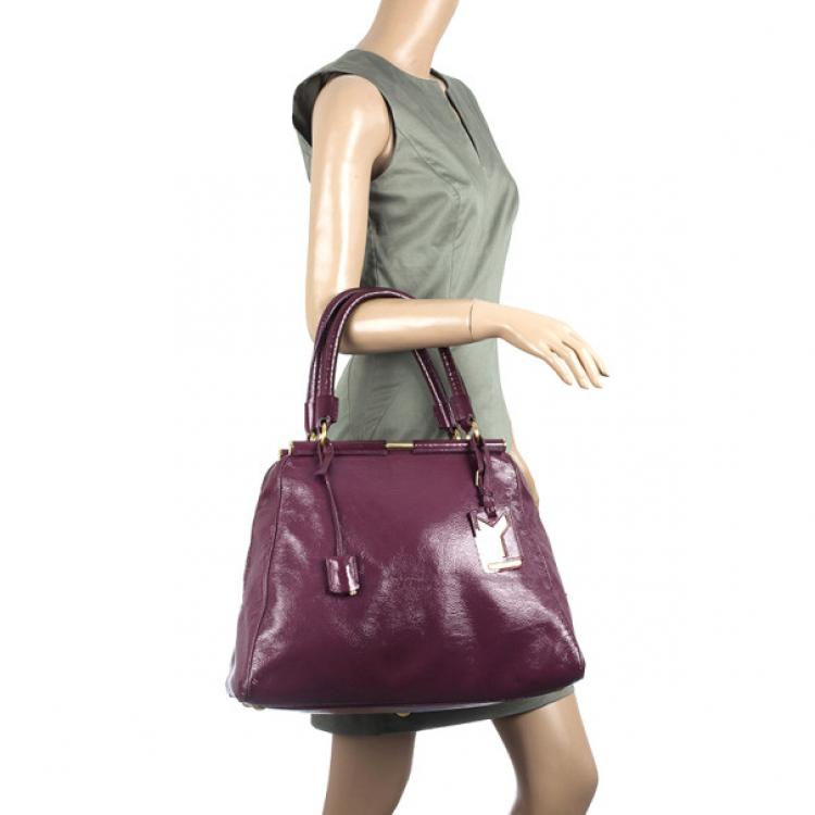 Pre Owned Yves Saint Laurent Purple Patent Majorelle Medium Top Handle 