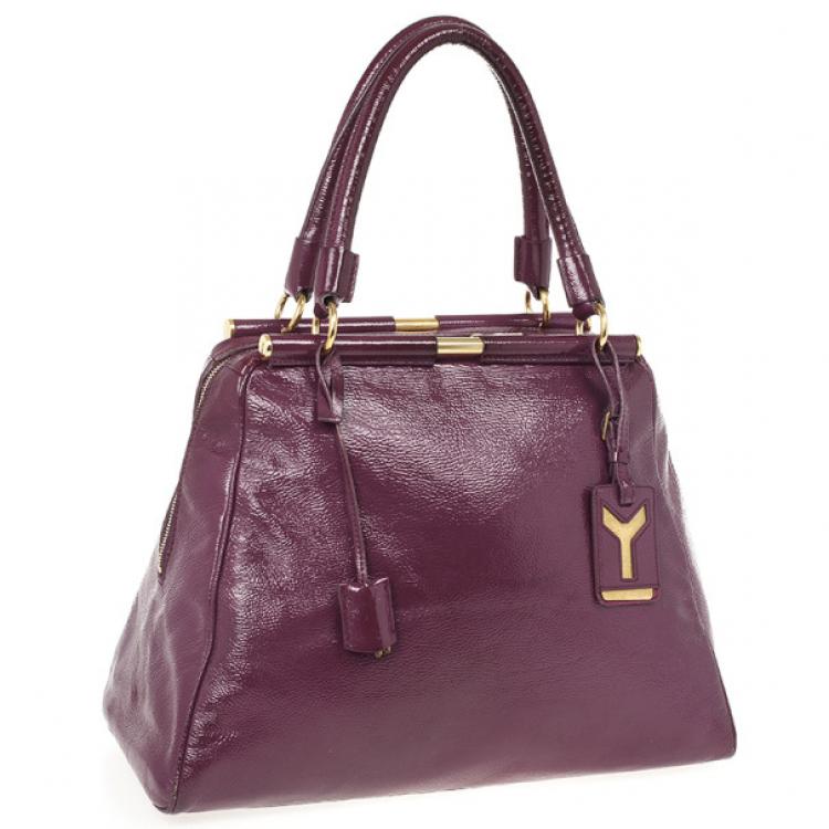 Pre Owned Yves Saint Laurent Purple Patent Majorelle Medium Top Handle 