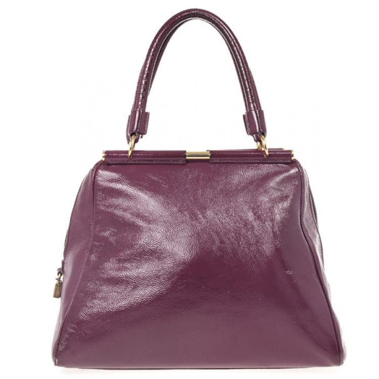 Pre Owned Yves Saint Laurent Purple Patent Majorelle Medium Top Handle 