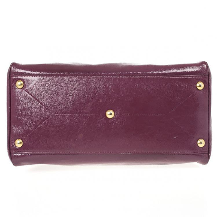 Pre Owned Yves Saint Laurent Purple Patent Majorelle Medium Top Handle 