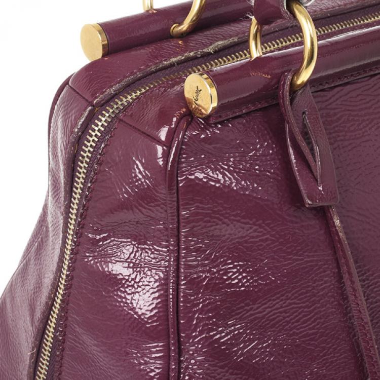 Pre Owned Yves Saint Laurent Purple Patent Majorelle Medium Top Handle 