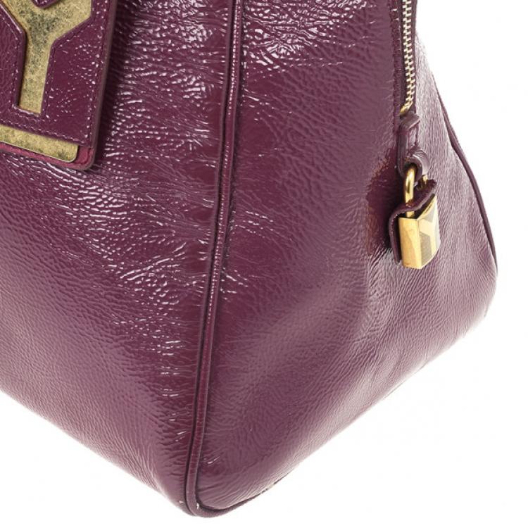 Pre Owned Yves Saint Laurent Purple Patent Majorelle Medium Top Handle 