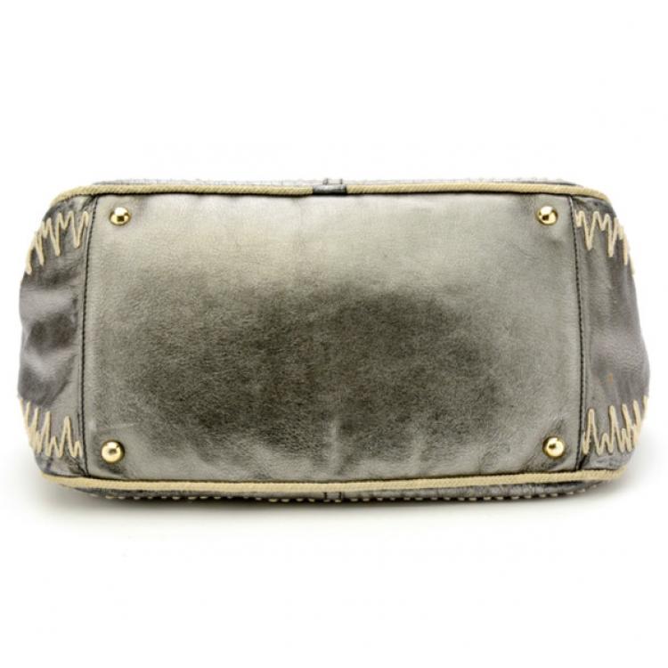 Pre Owned Yves Saint Laurent Silver Embroidered Boston Bag