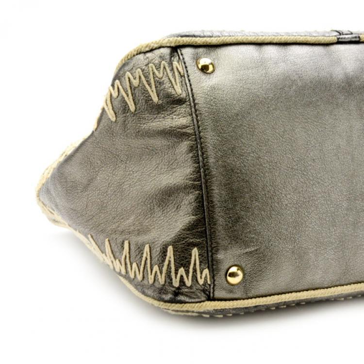 Pre Owned Yves Saint Laurent Silver Embroidered Boston Bag