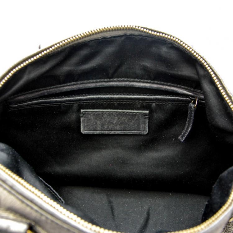 Pre Owned Yves Saint Laurent Silver Embroidered Boston Bag