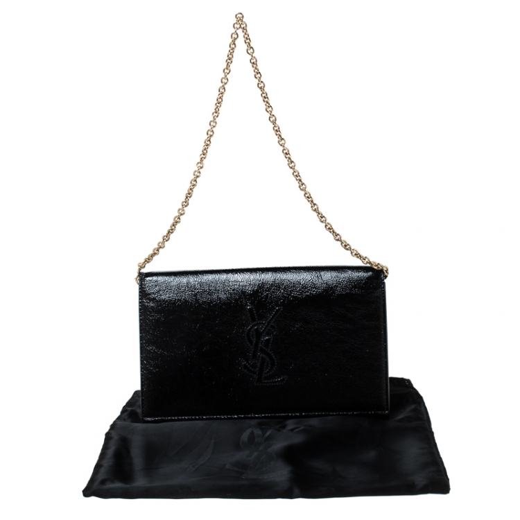 Pre Owned Siant Laurent Paris Black Patent Leather Belle De Jour Chain Clutch