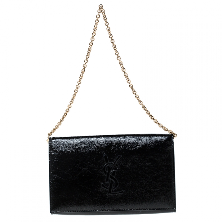 Pre Owned Siant Laurent Paris Black Patent Leather Belle De Jour Chain Clutch