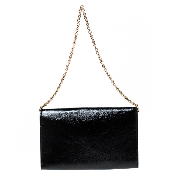 Pre Owned Siant Laurent Paris Black Patent Leather Belle De Jour Chain Clutch