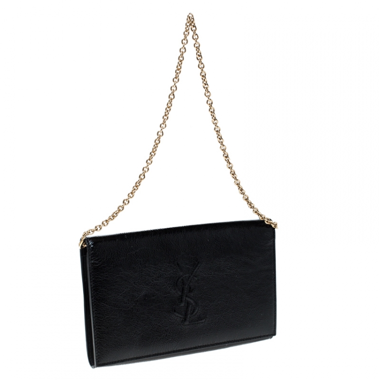 Pre Owned Siant Laurent Paris Black Patent Leather Belle De Jour Chain Clutch