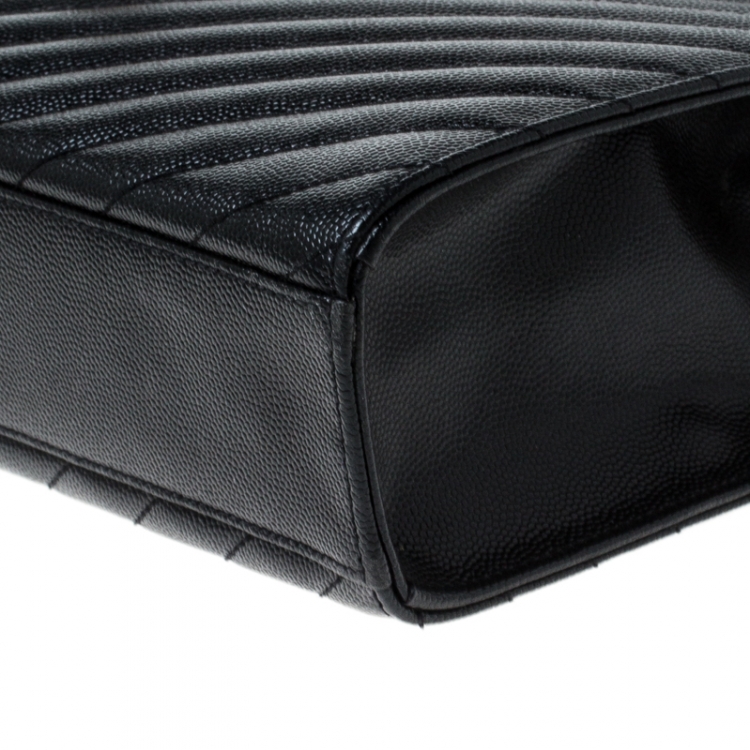 Pre Owned Saint Laurent Black Matelasse Leather Large Cassandre Flap Bag