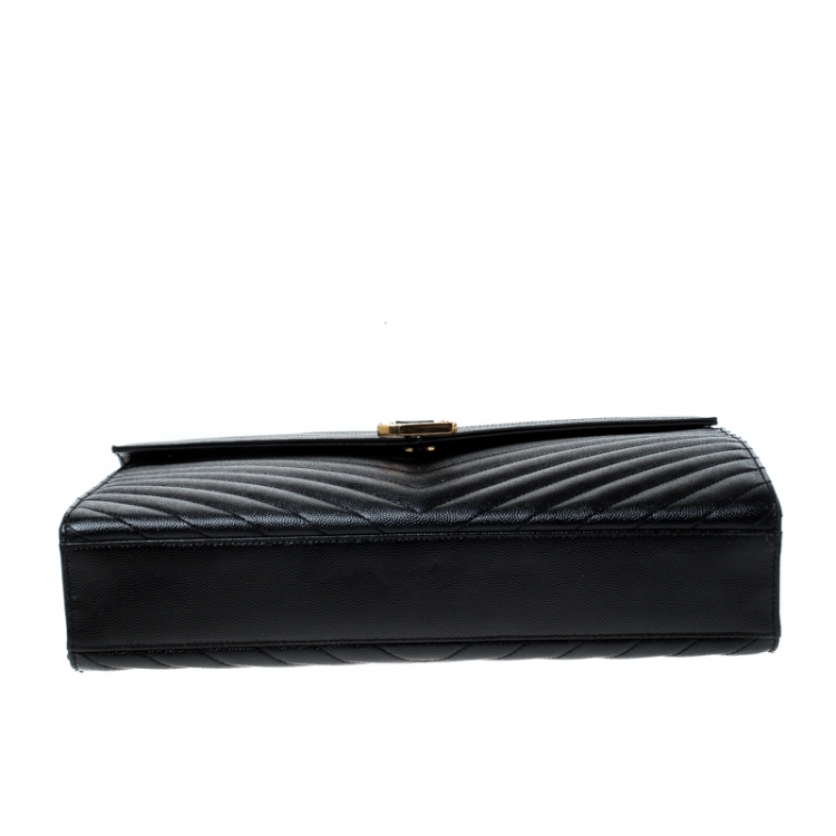 Pre Owned Saint Laurent Black Matelasse Leather Large Cassandre Flap Bag