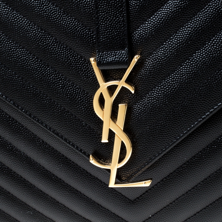 Pre Owned Saint Laurent Black Matelasse Leather Large Cassandre Flap Bag