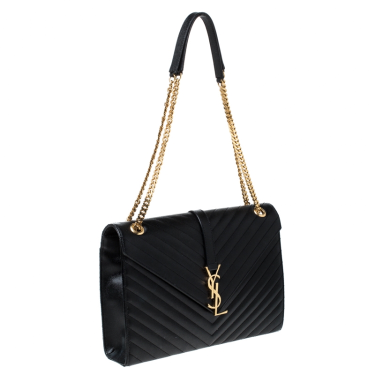 Pre Owned Saint Laurent Black Matelasse Leather Large Cassandre Flap Bag