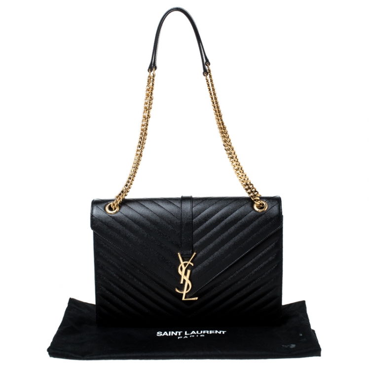 Pre Owned Saint Laurent Black Matelasse Leather Large Cassandre Flap Bag