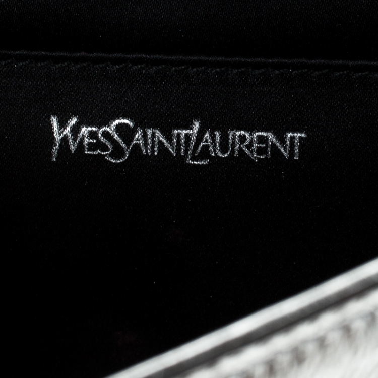 Pre Owned Saint Laurent Paris Silver Leather Belle De Jour Flap Clutch