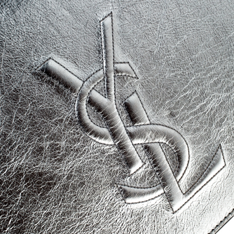 Pre Owned Saint Laurent Paris Silver Leather Belle De Jour Flap Clutch