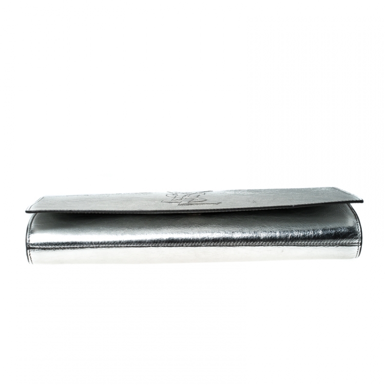 Pre Owned Saint Laurent Paris Silver Leather Belle De Jour Flap Clutch