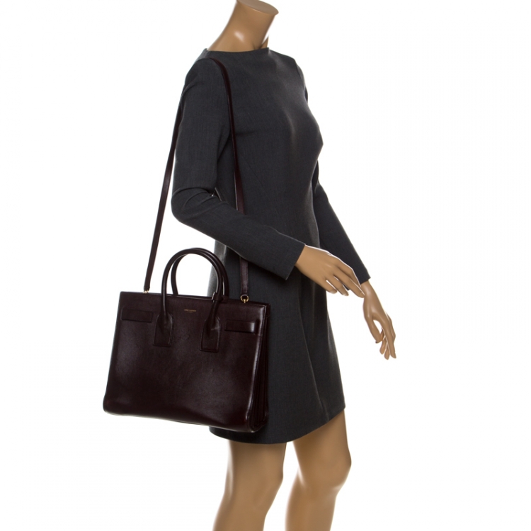 Pre Owned Saint Laurent Burgundy Leather Small Classic Sac De Jour Tote