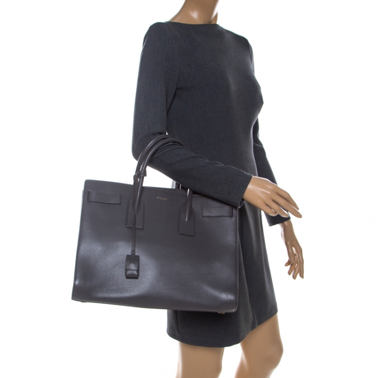 Pre Owned Saint Laurent Grey Leather Large Classic Sac De Jour Tote