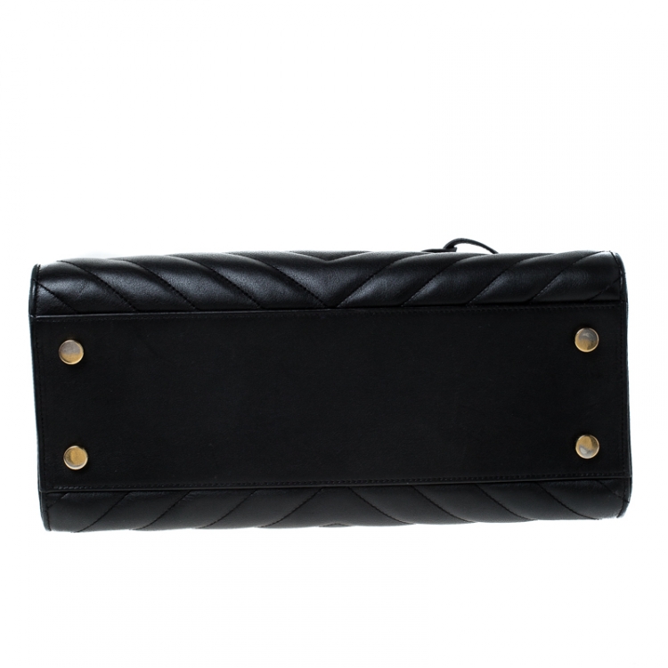 Pre Owned Saint Laurent Black Matelasse Leather Small Cabas Tote           