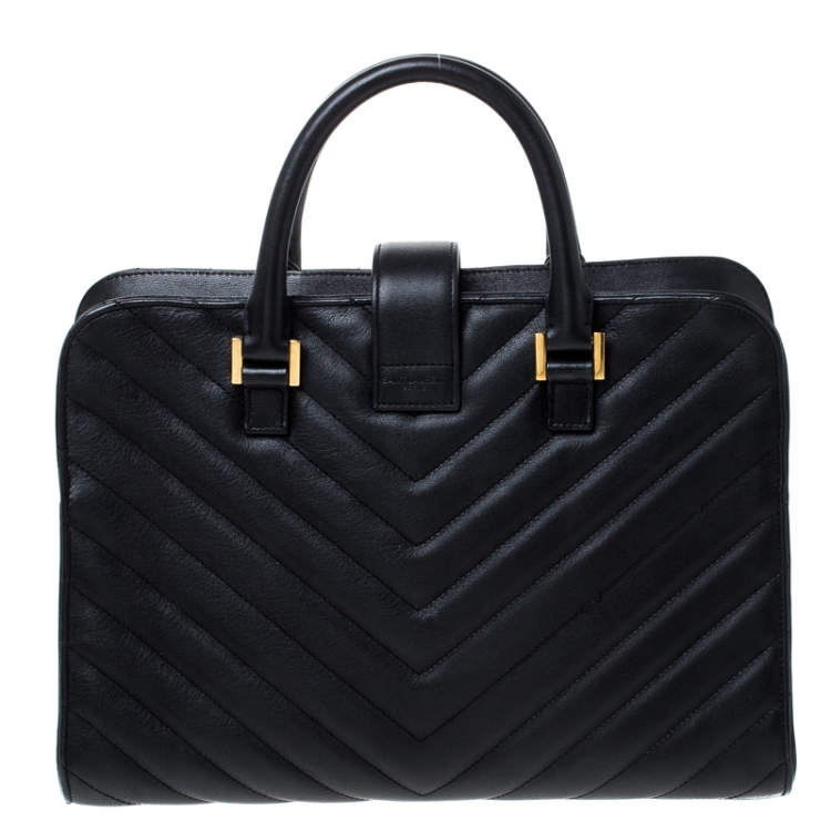 Pre Owned Saint Laurent Black Matelasse Leather Small Cabas Tote           