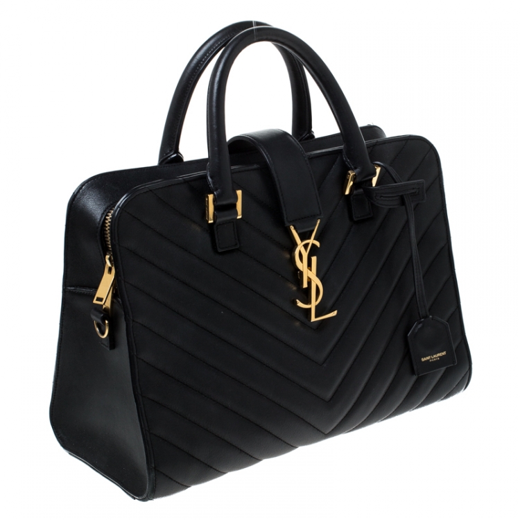 Pre Owned Saint Laurent Black Matelasse Leather Small Cabas Tote           
