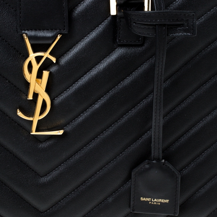 Pre Owned Saint Laurent Black Matelasse Leather Small Cabas Tote           