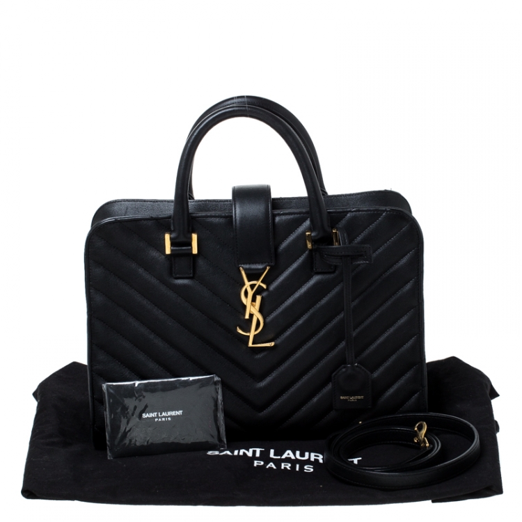 Pre Owned Saint Laurent Black Matelasse Leather Small Cabas Tote           